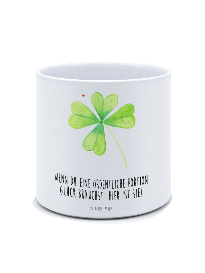 Übertopf groß Blume Kleeblatt mit Spruch in Weiß