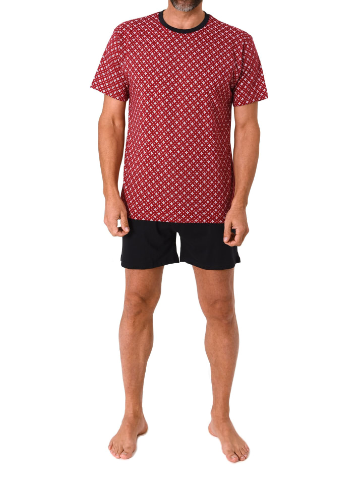 Kurzarm Schlafanzug Shorty Pyjama Minimalprint in rot