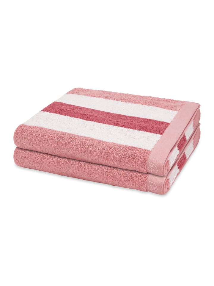 2 X Duschtuch im Set Doubleface Stripes in Altrosa