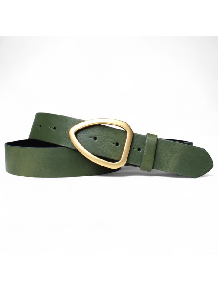 Damengürtel goldene Schnalle in Khaki