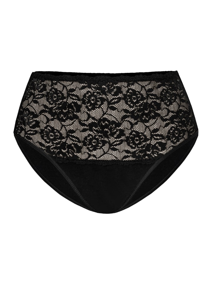 Hohe Taille Baumwollslip mit floraler Spitze Violetta in schwarz