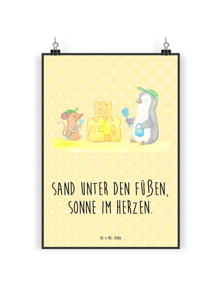 Wandposter Sommer Meer Strand mit Spruch in Gelb Pastell