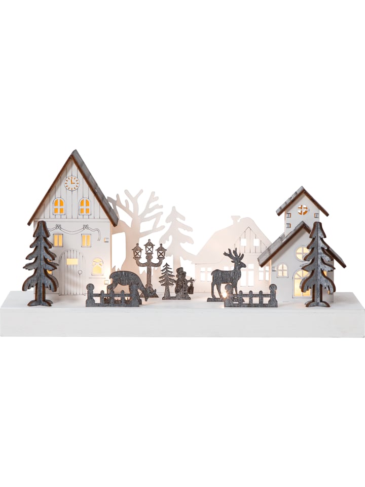 LED Winterdorf Fauna, 3D, Holz, braun-weiß in Weiß