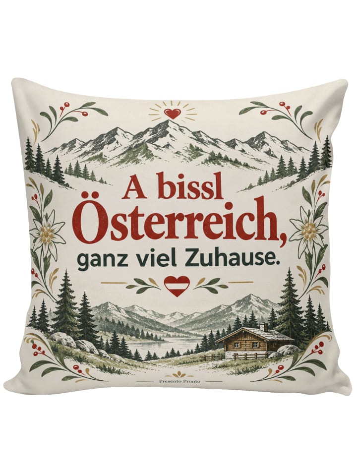 Kissen Berg alpin Design mit Spruch in Weiß