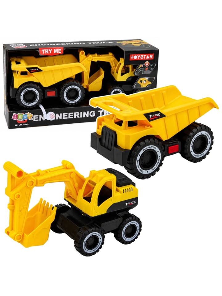 Baustellenfahrzeug-Set: Bagger, Muldenkipper, bewegliche Lichter, Geräusche