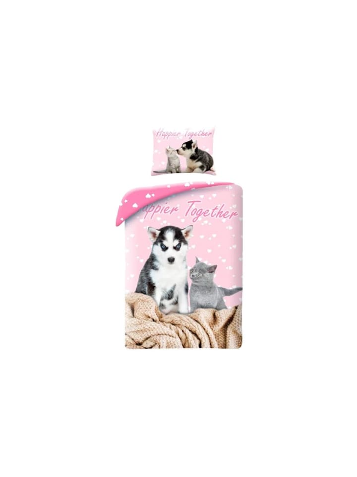 Tiere Happier Together Katzen und Hunde Bettwäsche-Set