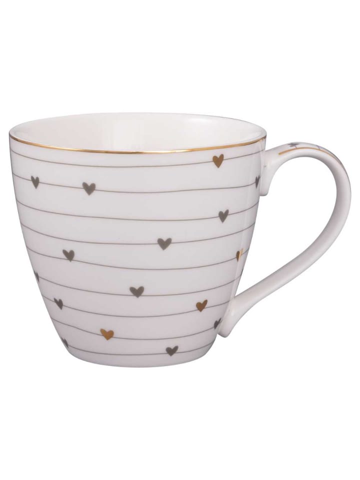 Becher GRACE Weiß mit HERZEN in Grau und Gold