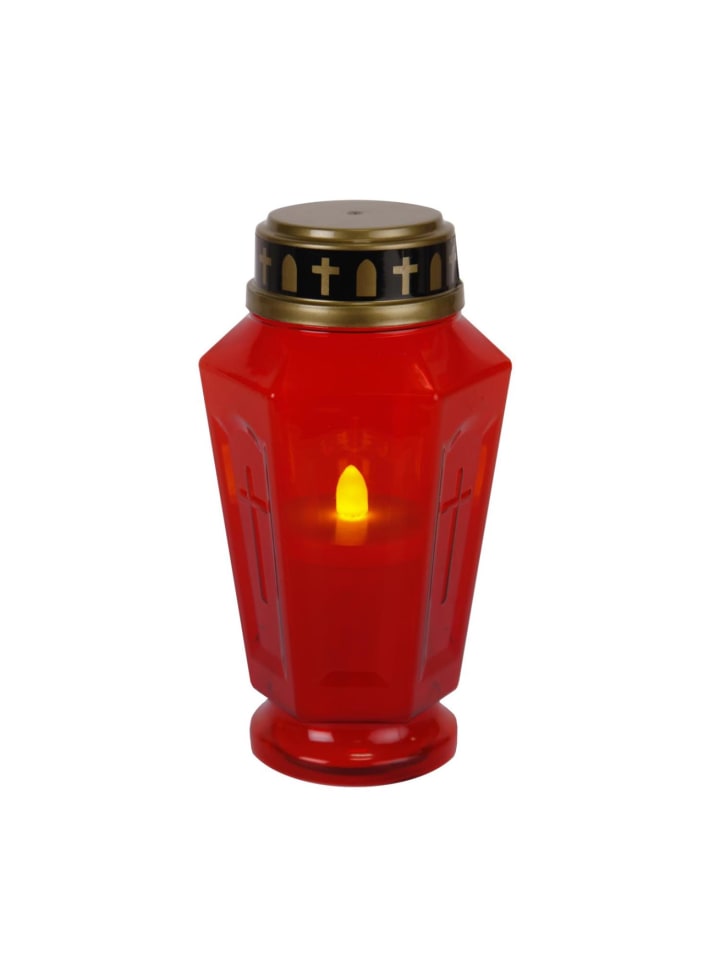 LED Grablicht Grabkerze 1000h Leuchtdauer in rot - H: 15,5cm
