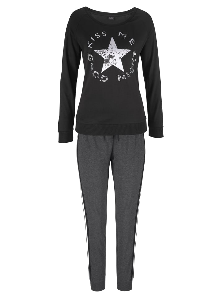 Pyjama in schwarz-anthrazit
