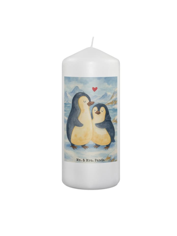 Kerze Pinguin umarmen Design ohne Spruch in Weiß
