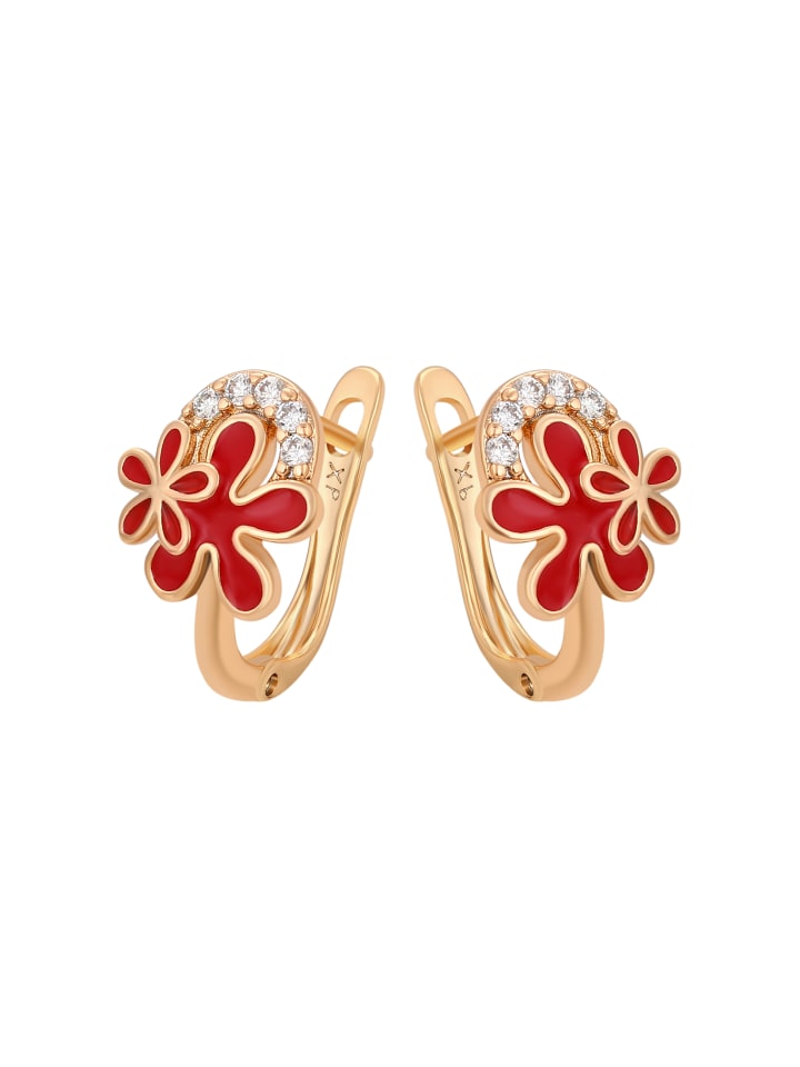 Women Huggie Earrings in Rose Gold Red