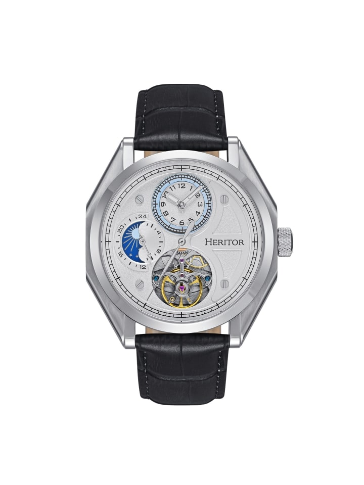 Antoni Lederarmbanduhr in Silver/Black/White