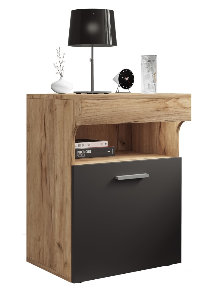 Holz Nachttisch Nachtschrank Schublade Slepal M in Honig-Eiche / Anthrazit