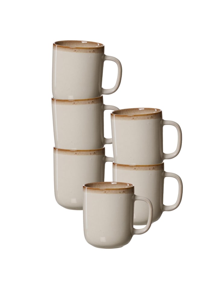 6er Set Henkelbecher Malaga in Creme 380 ml