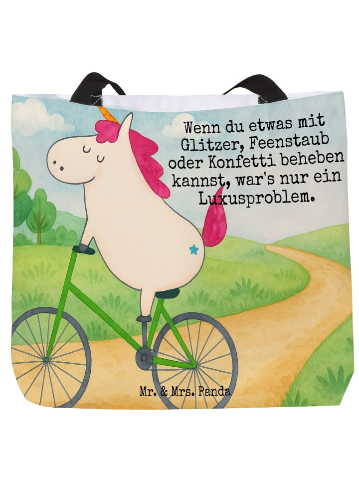 Tote Bag Einhorn Radfahrer Design mit Spruch in Weiß