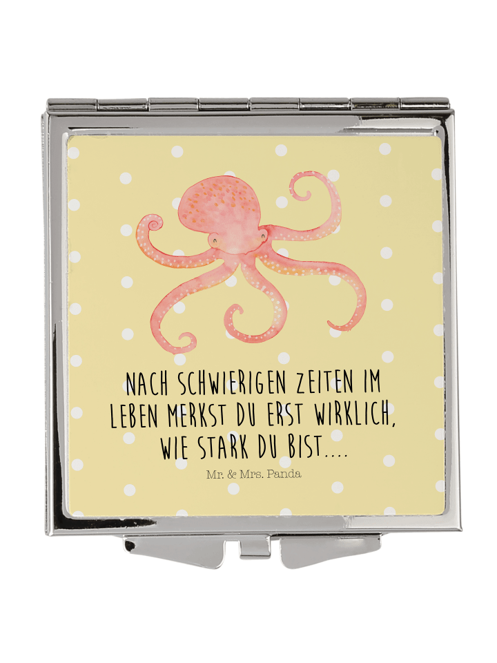Kosmetikspiegel Tintenfisch mit Spruch in Gelb Pastell