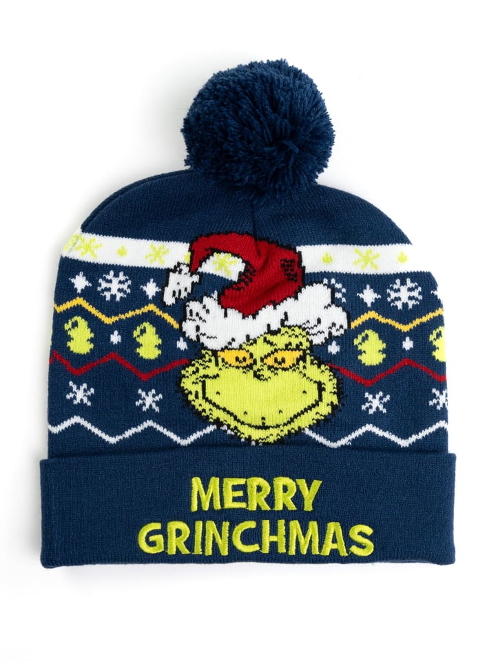 The Grinch Strickmütze Wintermütze mit Bommel Mütze in blau