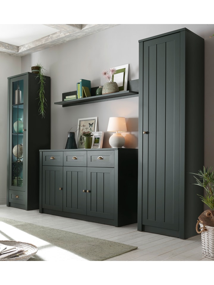 Wohnwand grün Landhaus 4-teilig 270 cm, Wohnkombination mit viel Stauraum