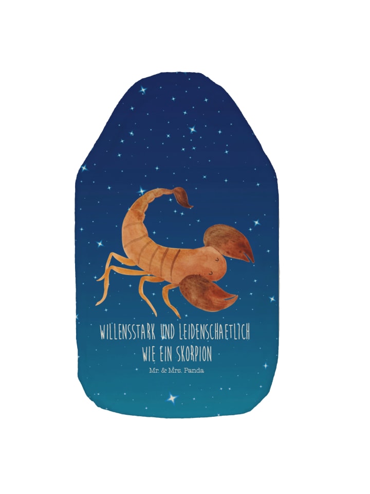 Wärmflasche Sternzeichen Skorpion mit Spruch in Sternenhimmel Blau