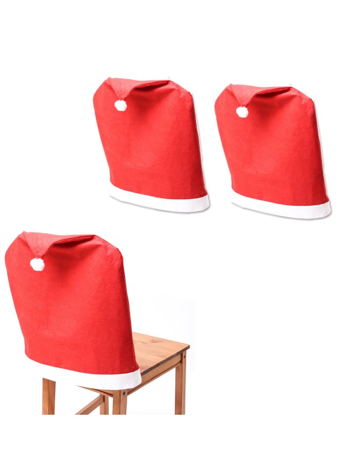 2er Set Stuhlhussen Weihnachtsmütze Nikolausmütze Stuhlbezug in rot