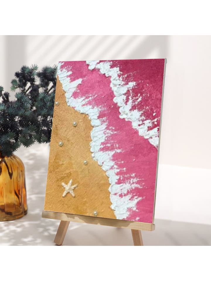 Exlusive 3D-Strukturmalerei Set – Rosa Tulpen mit Perlen und Schleifenband