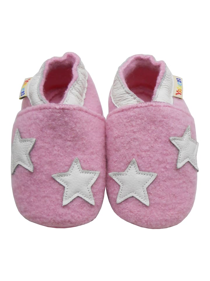 Rosa Woll-Krabbelschuhe “”Sterne“