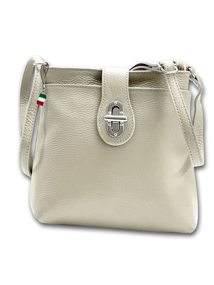 Leder Umhängetasche Florence Tasche beige ca. 22cm