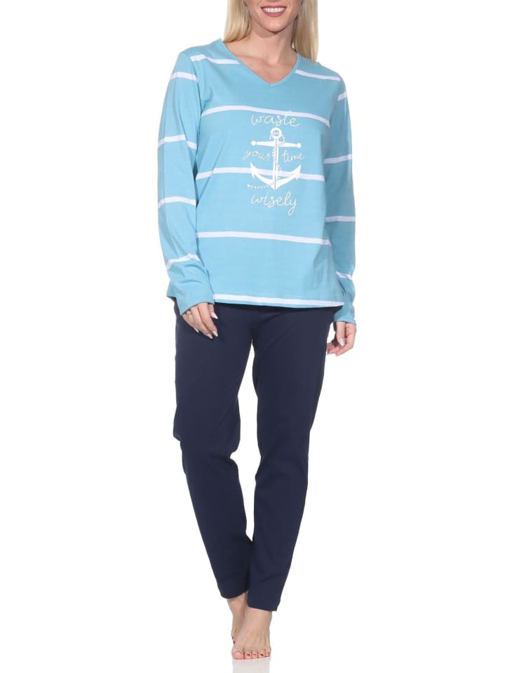 Langarm Pyjama Schlafanzug Maritimer Look 125 90 920 in hellblau