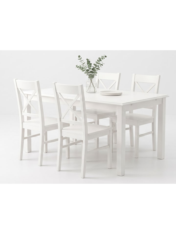 ESSZIMMER-SET Belluno Elegante 5-tlg Kiefer Weiß 150-197 / 93 / 75cm