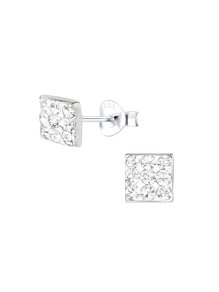 Ohrstecker VIERECK Kristall weiß in 925 Sterling Silber, 2-tlg.
