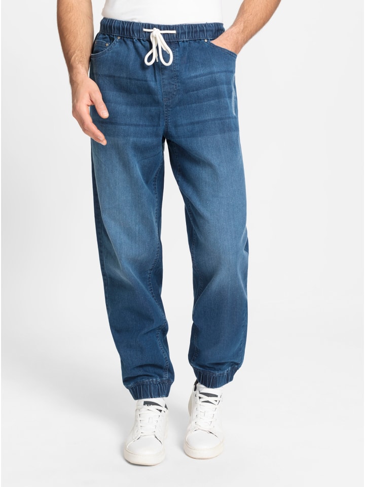 Jeans in blue-bleached + blue-stone-washed