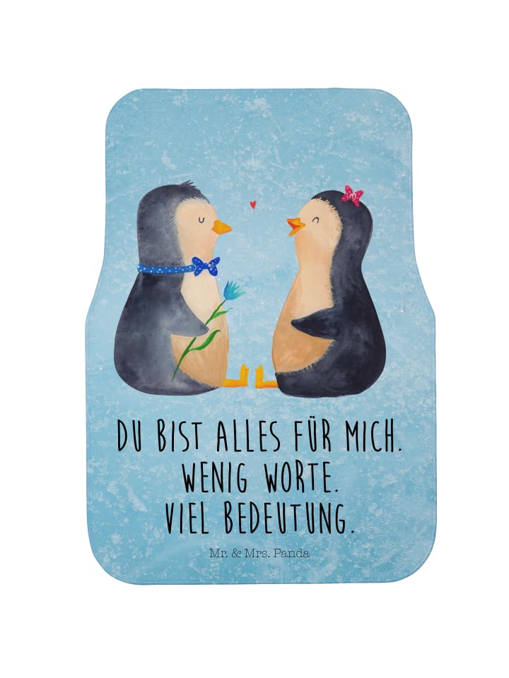 Schutzmatte Auto Pinguin Pärchen mit Spruch in Eisblau