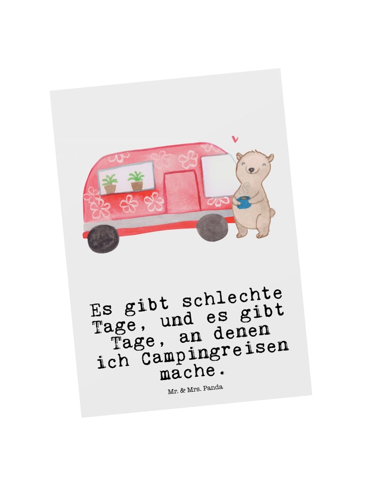 Postkarte Bär Camper mit Spruch in Weiß