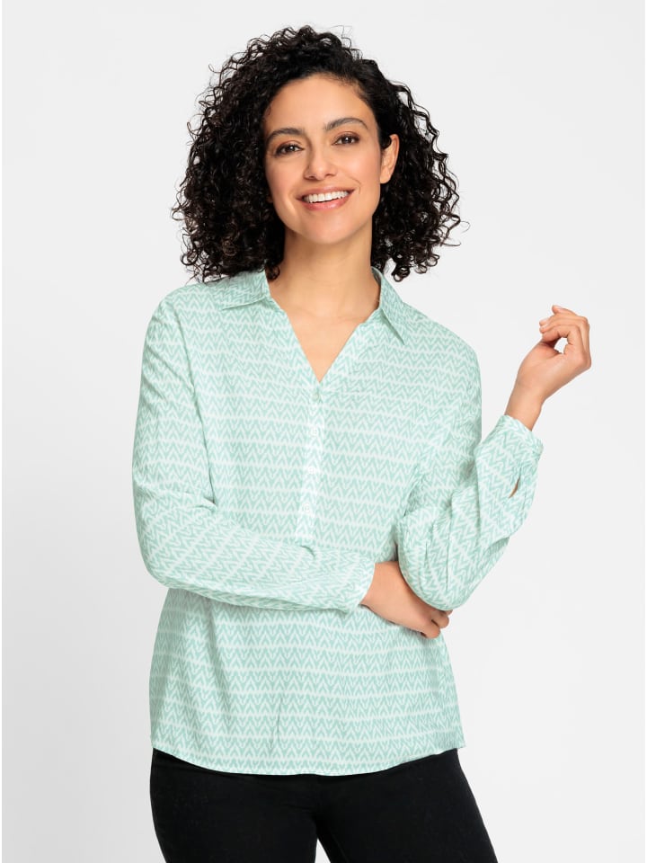 Druckbluse in kalkmint-ecru-bedruckt