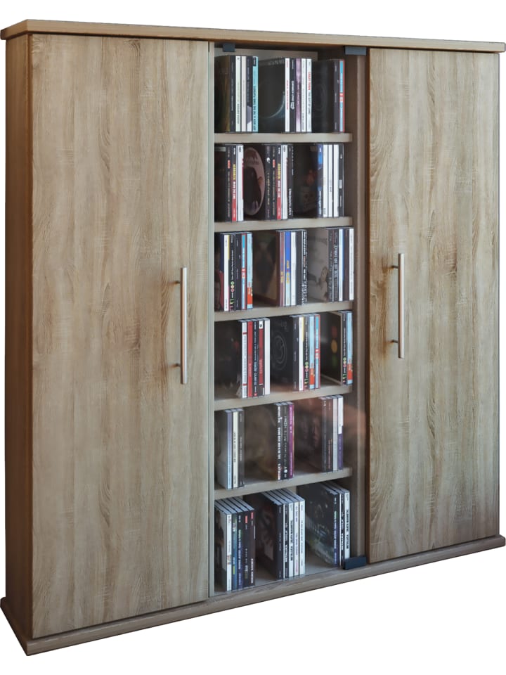 Holz CD DVD Stand Regal Schrank Santo Glastür in Sonoma-Eiche (Sägerau)