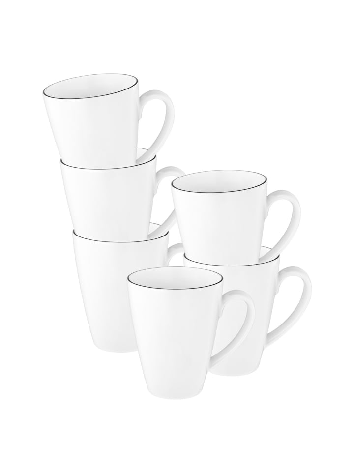 6er Set Kaffeebecher Tambel Lido Black Line in Weiß 350 ml