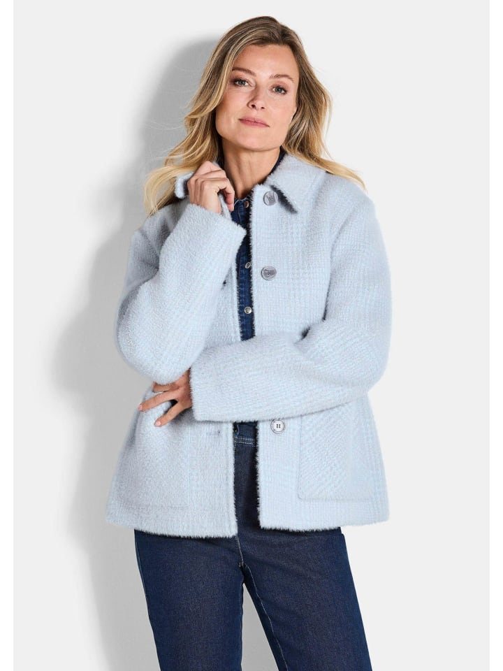 Flauschige Winterjacke mit Hemdkragen in grau / blau / gemustert