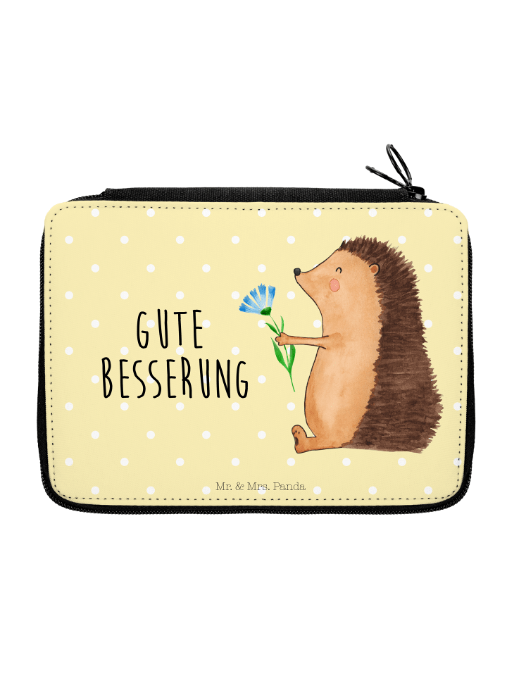 Stiftemappe Igel Blumen mit Spruch in Gelb Pastell