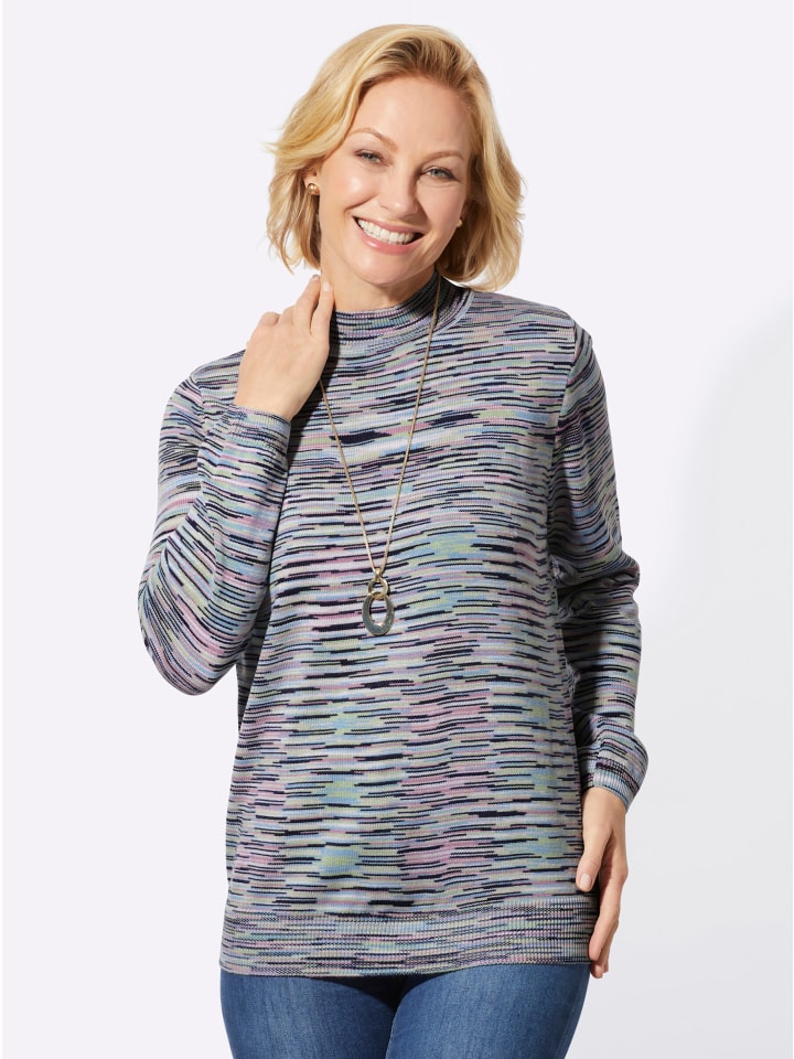 Stehkragen-Pullover in orchidee-marine-gemustert