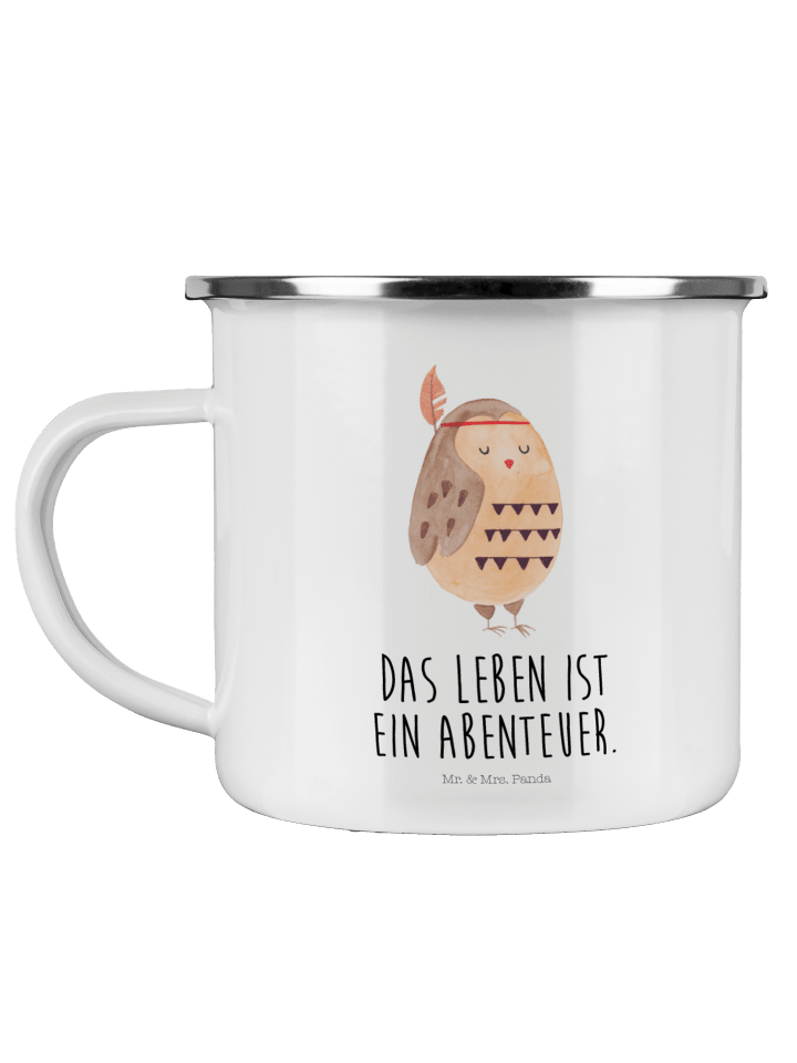 Becher Eule Federschmuck mit Spruch in Weiß