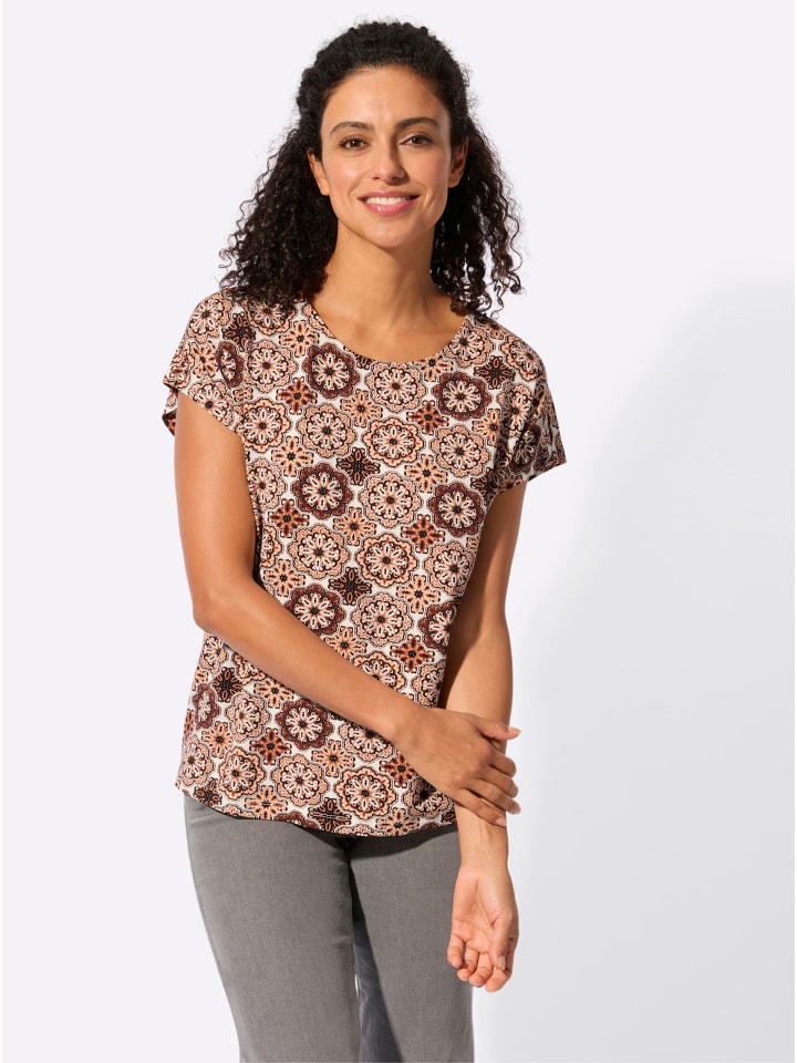 Druck-Shirt in papaya-ecru-bedruckt