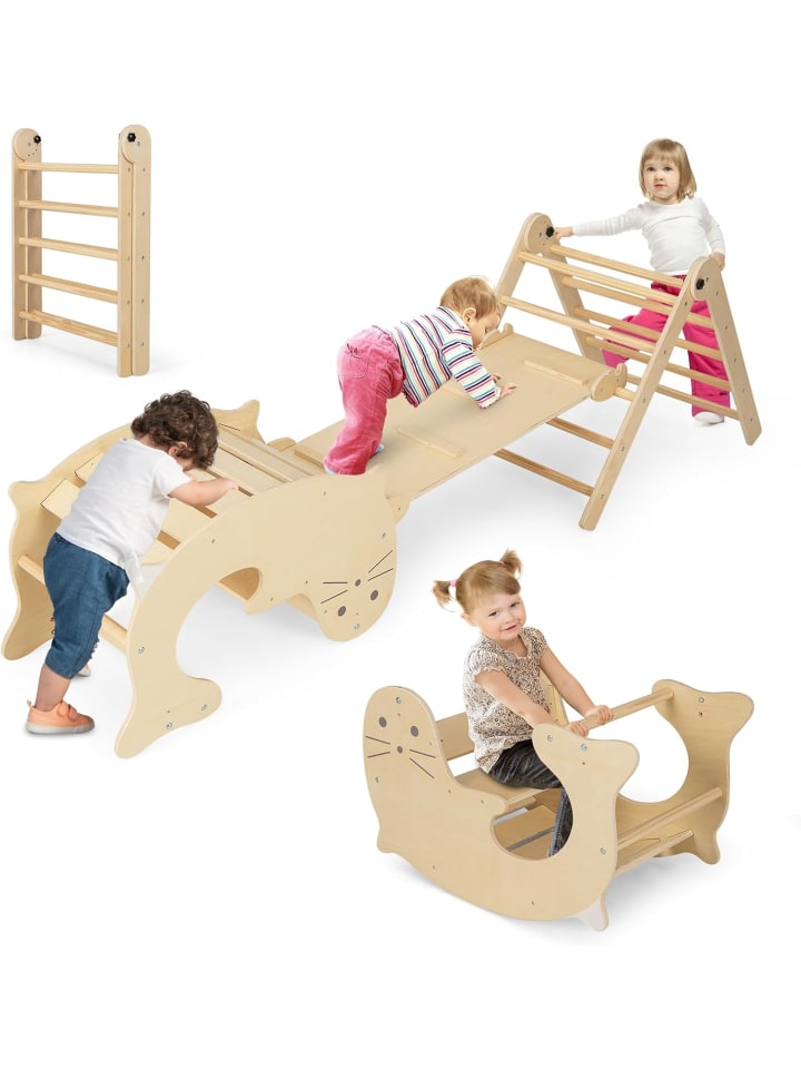 7 in 1 Kletterdreieck mit Rutsche in Beige