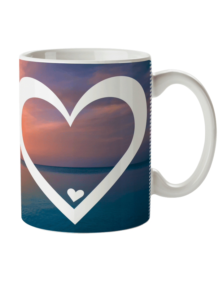 Kaffeebecher Herz ohne Spruch in Sonnenuntergang