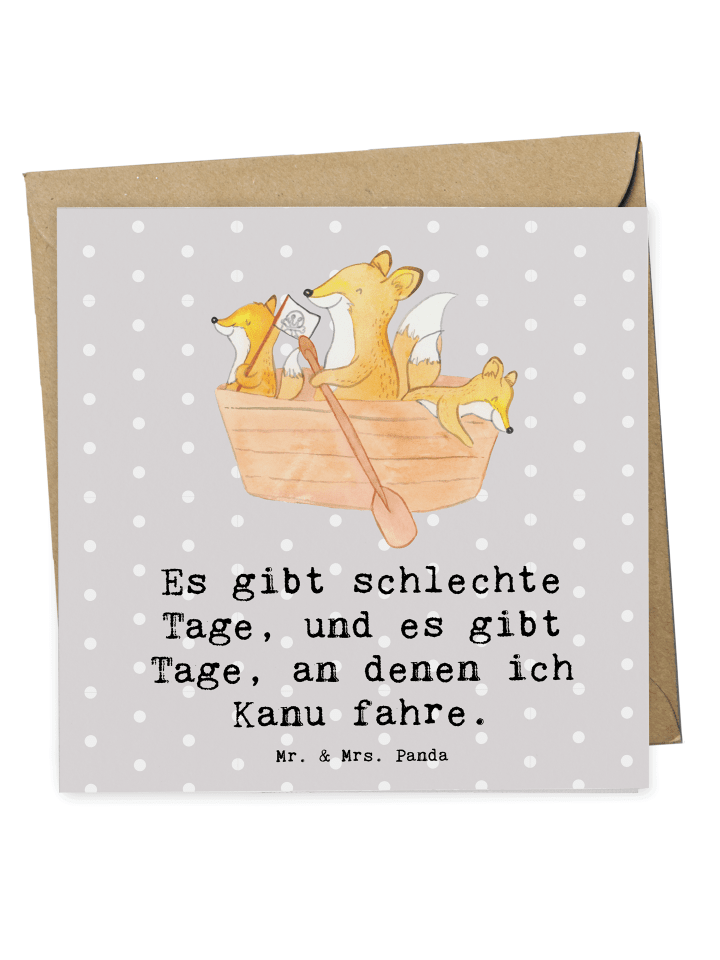 Grußkarte Fuchs Kanufahren mit Spruch in Grau Pastell