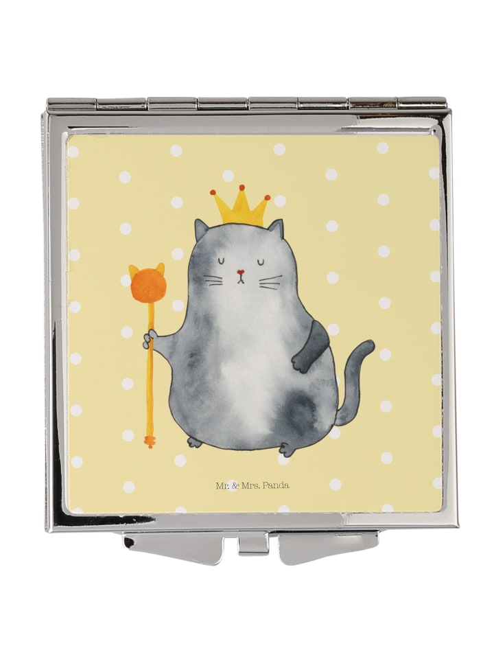 Kleiner Spiegel Katze König ohne Spruch in Gelb Pastell