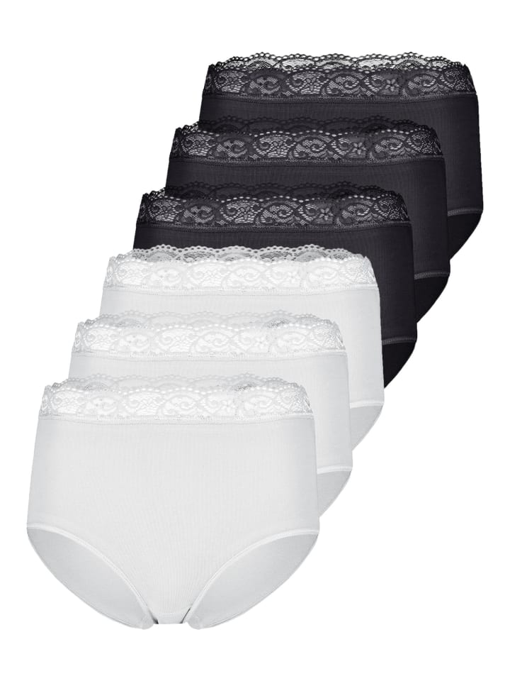 6er Pack Damen Taillenslip in weiss-schwarz