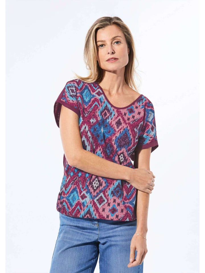 Kurzgröße: Shirt aus Effektgarn in sangria / blau / gemustert