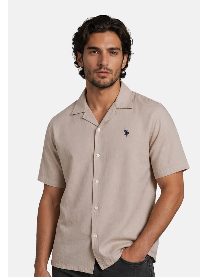 U.S. POLO ASSN. Herren Hemd mit Kubakragen P051 in Beige