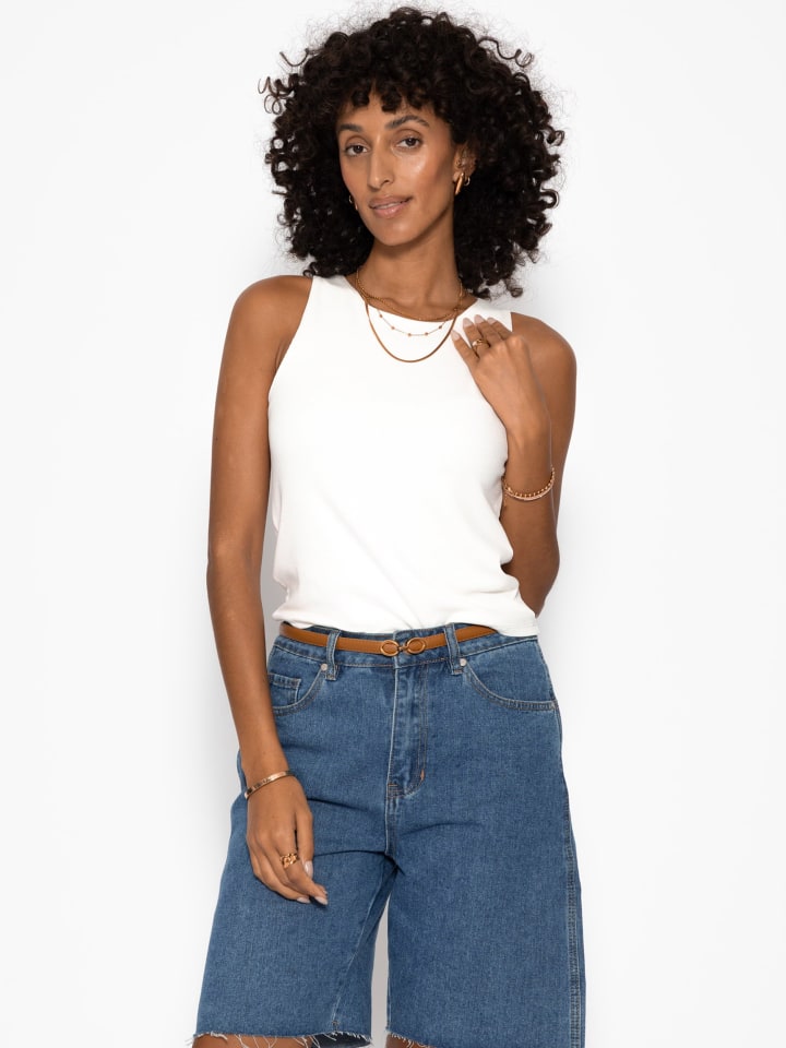Doppellagiges, geripptes Tank Top in Offwhite