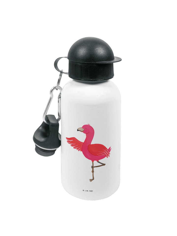 Kindertrinkflasche Flamingo Yoga ohne Spruch in Weiß